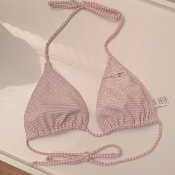 Rip Curl Pink/White triangle bikini top- L - Picture 1 of 4